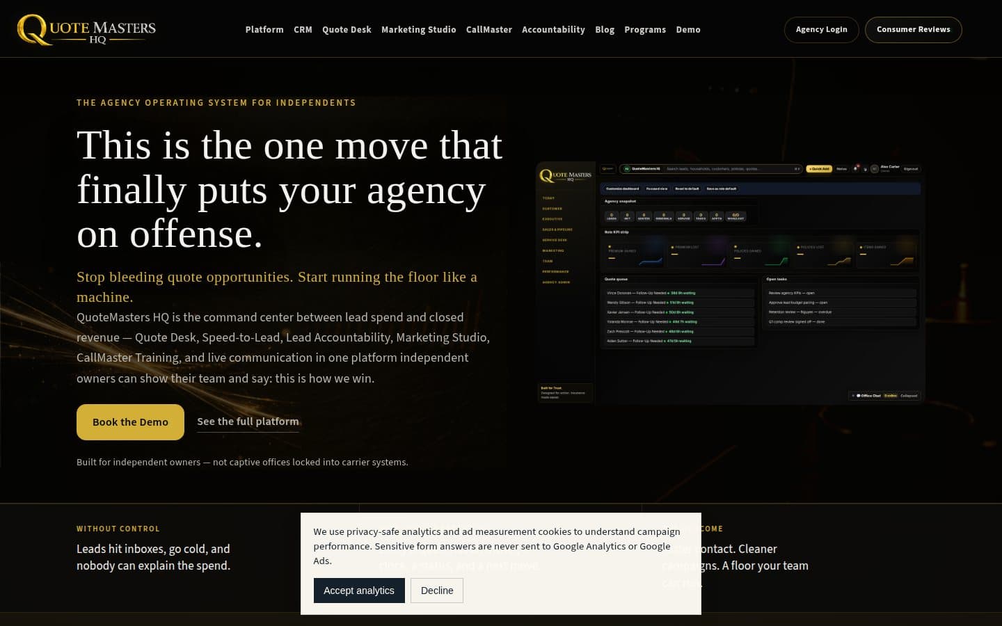QuoteMasters HQ website screenshot